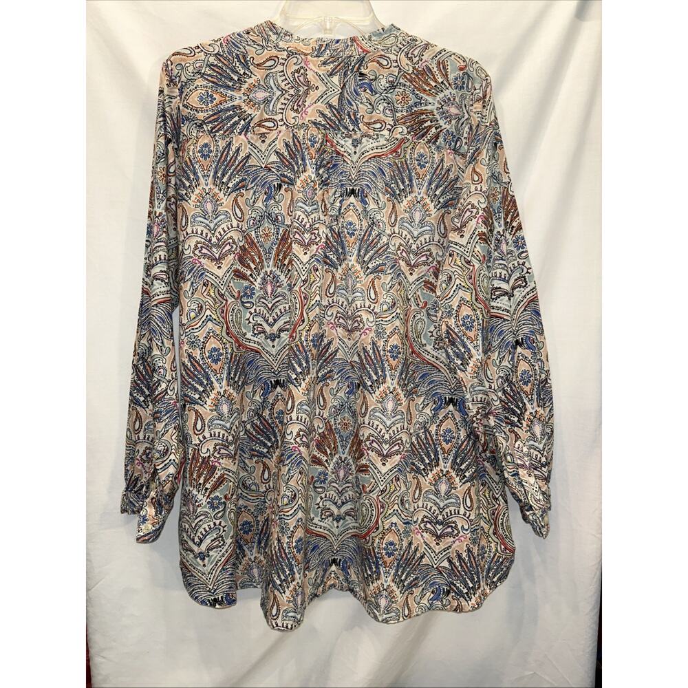 Coldwater Creek Sz LG Cotton Floral paisley Band Collar Shirt Pintucks Career - Picture 9 of 11